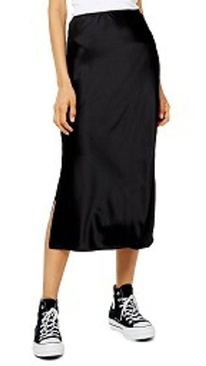 black satin midi skirt