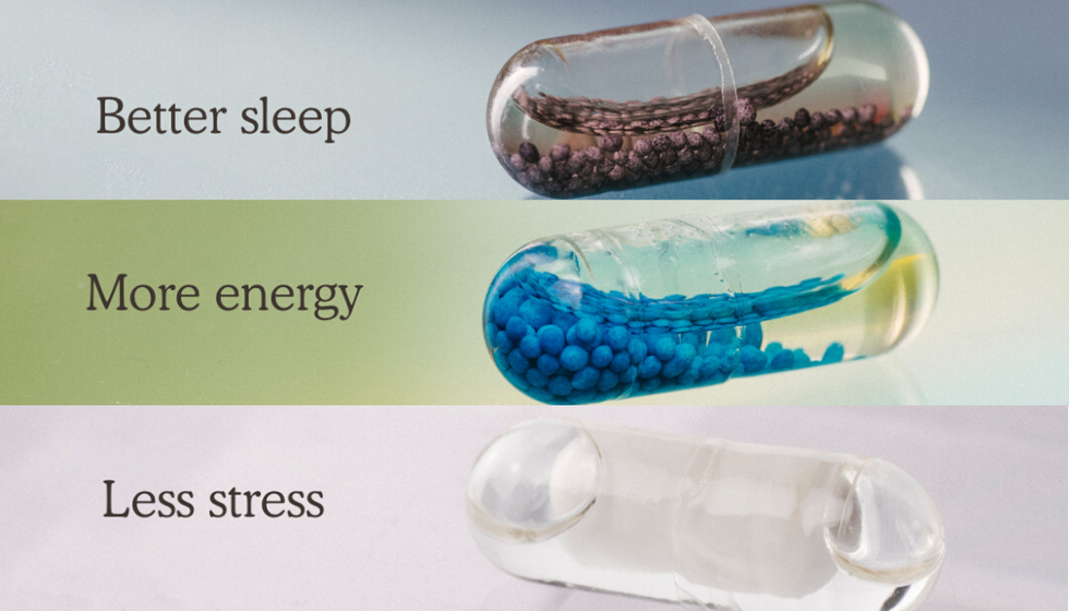 3 different vitamins that say "better sleep," "more energy" and "less stress"