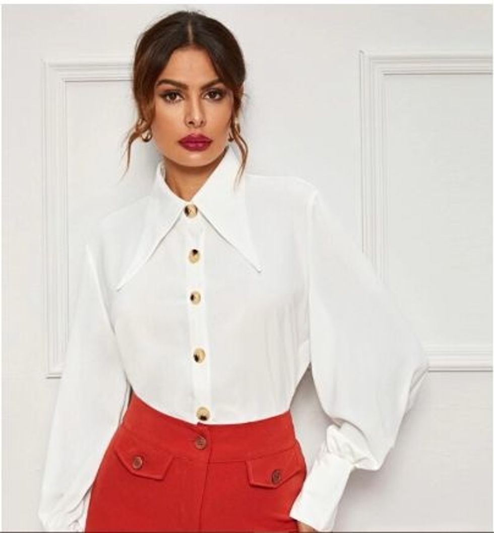 white blouse disco collar